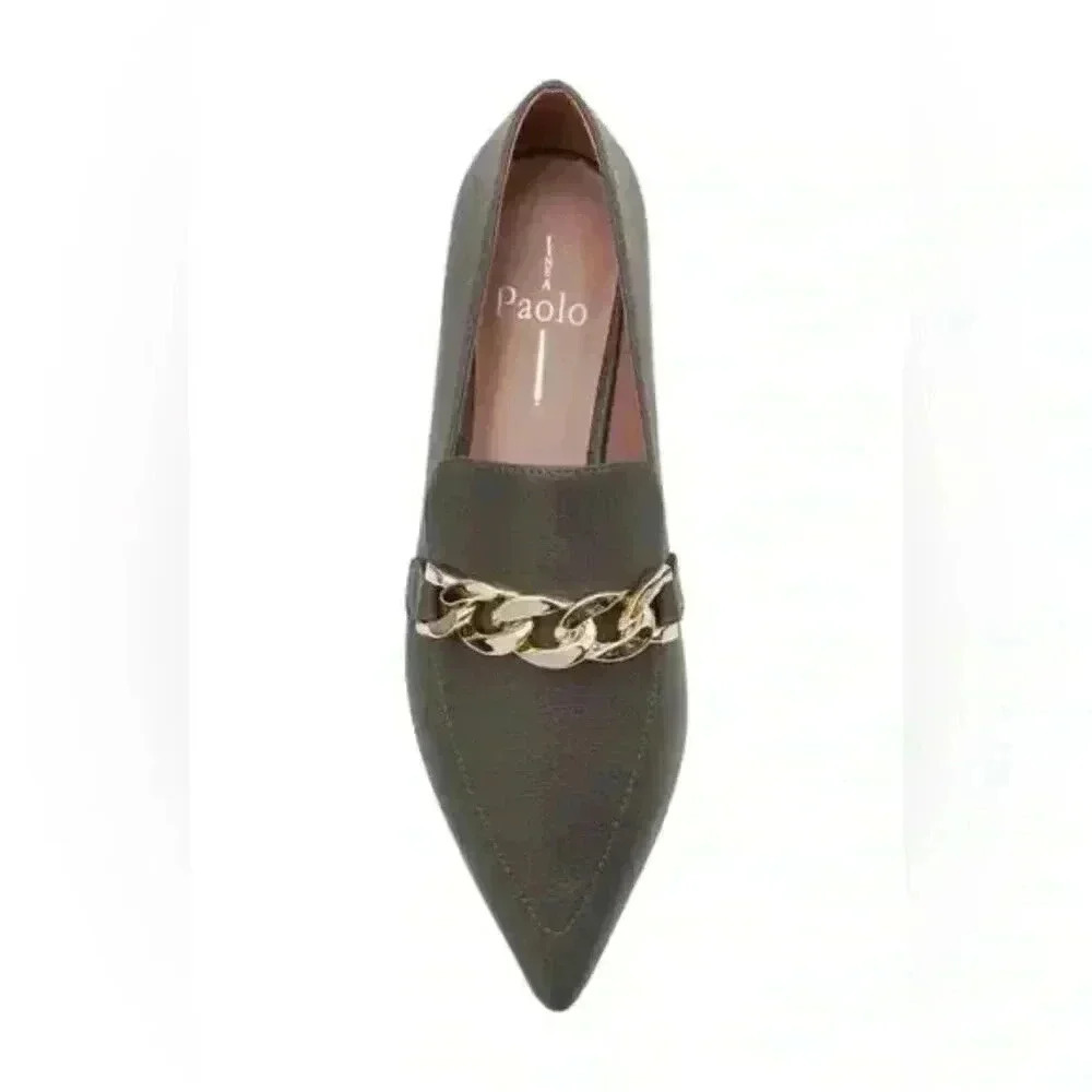 NWOT  Linea Paolo Mabel-L Pointed Toe Loafer  w/Goldtone Links Stone 8.5